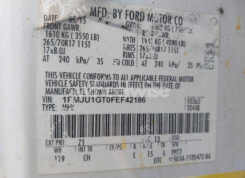 Photo 9 of 2015 Ford Expedition XL (VIN 1FMJU1GT0FEF42186)