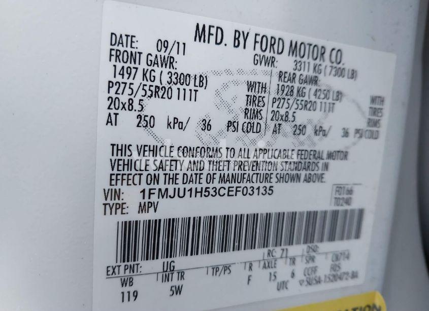 Photo 9 of 2012 Ford Expedition KING RANCH (VIN 1FMJU1H53CEF03135)