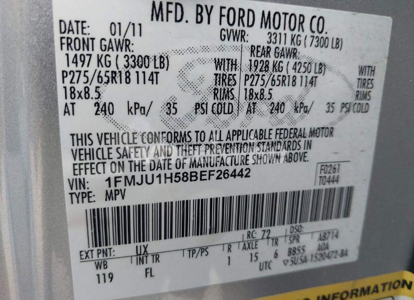 Photo 9 of 2011 Ford Expedition XLT (VIN 1FMJU1H58BEF26442)