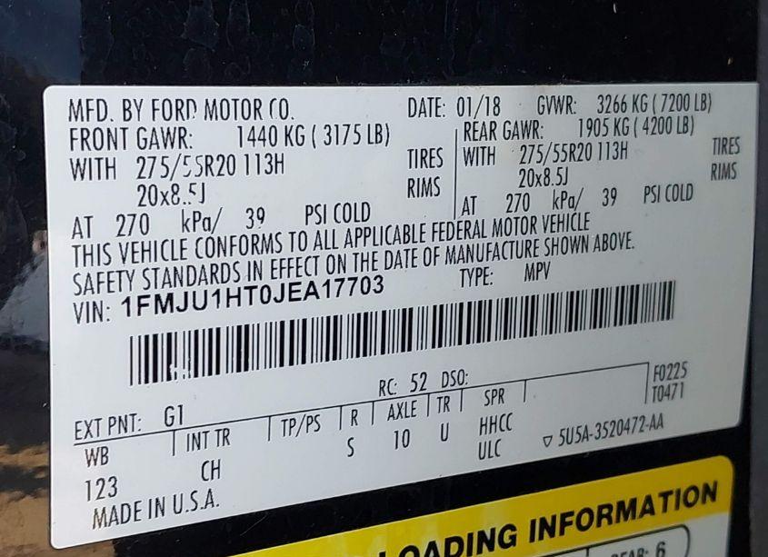 Photo 9 of 2018 Ford Expedition XLT (VIN 1FMJU1HT0JEA17703)