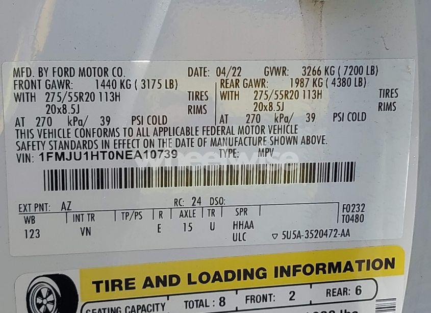 Photo 9 of 2022 Ford Expedition XLT (VIN 1FMJU1HT0NEA10739)