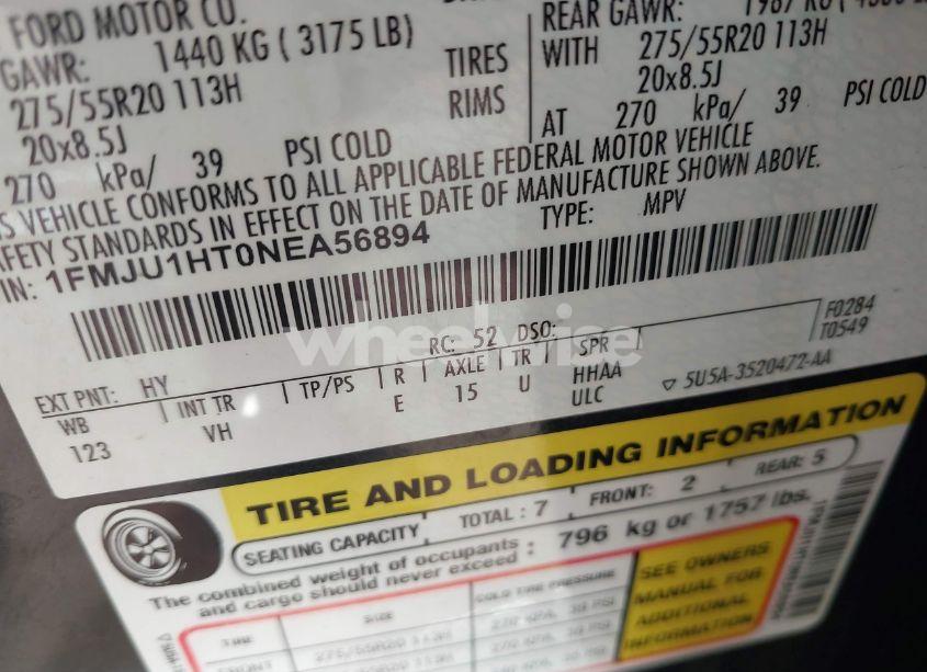 Photo 9 of 2022 Ford Expedition XLT (VIN 1FMJU1HT0NEA56894)