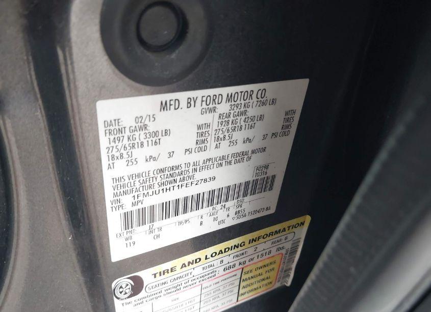 Photo 9 of 2015 Ford Expedition XLT (VIN 1FMJU1HT1FEF27839)