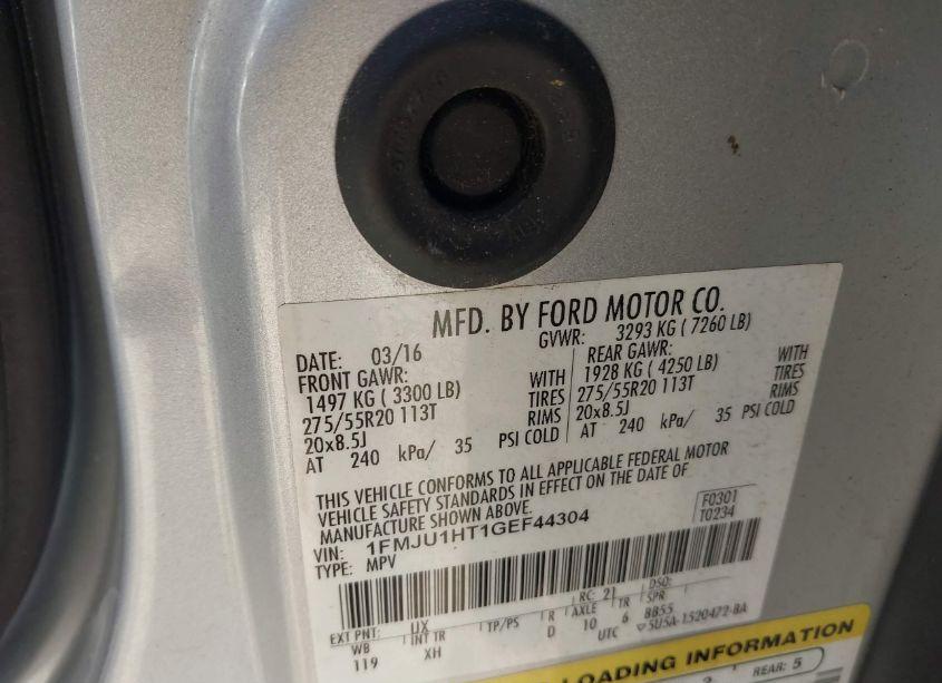 Photo 9 of 2016 Ford Expedition XLT (VIN 1FMJU1HT1GEF44304)