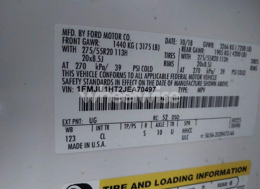 Photo 9 of 2018 Ford Expedition XLT (VIN 1FMJU1HT2JEA70497)