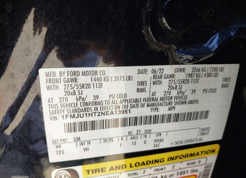 Photo 9 of 2022 Ford Expedition XLT (VIN 1FMJU1HT2NEA13951)