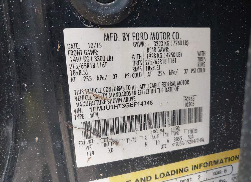 Photo 9 of 2016 Ford Expedition XLT (VIN 1FMJU1HT3GEF14348)