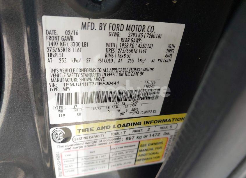 Photo 9 of 2016 Ford Expedition XLT (VIN 1FMJU1HT3GEF38441)