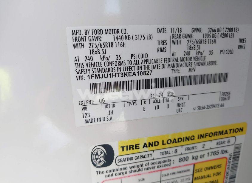 Photo 9 of 2019 Ford Expedition XLT (VIN 1FMJU1HT3KEA10827)