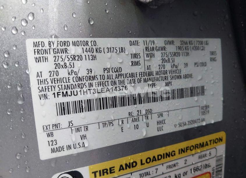 Photo 9 of 2020 Ford Expedition XLT (VIN 1FMJU1HT3LEA14376)