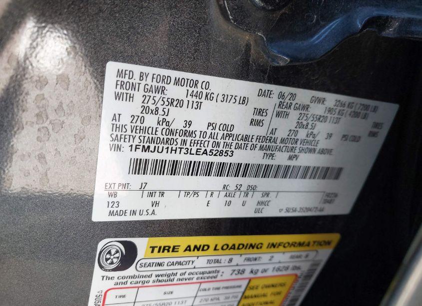 Photo 9 of 2020 Ford Expedition XLT (VIN 1FMJU1HT3LEA52853)