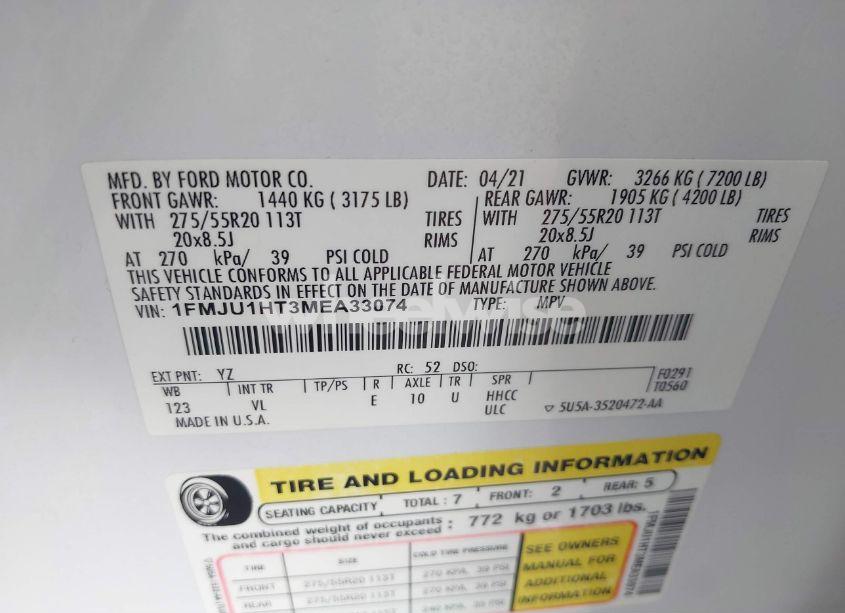 Photo 9 of 2021 Ford Expedition XLT (VIN 1FMJU1HT3MEA33074)