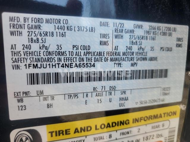 Photo 9 of 2022 FORD EXPEDITION XLT N/A (VIN 1FMJU1HT4NEA65534)