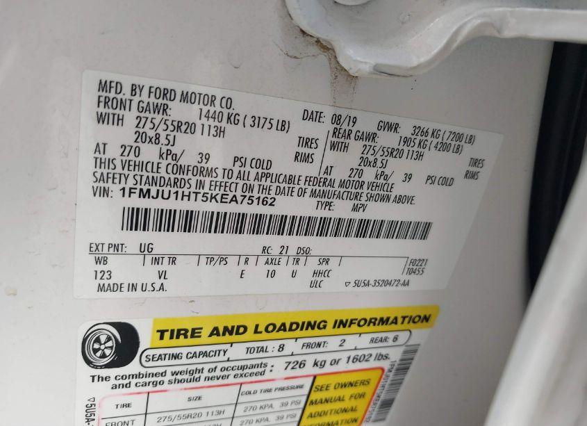 Photo 9 of 2019 Ford Expedition XLT (VIN 1FMJU1HT5KEA75162)