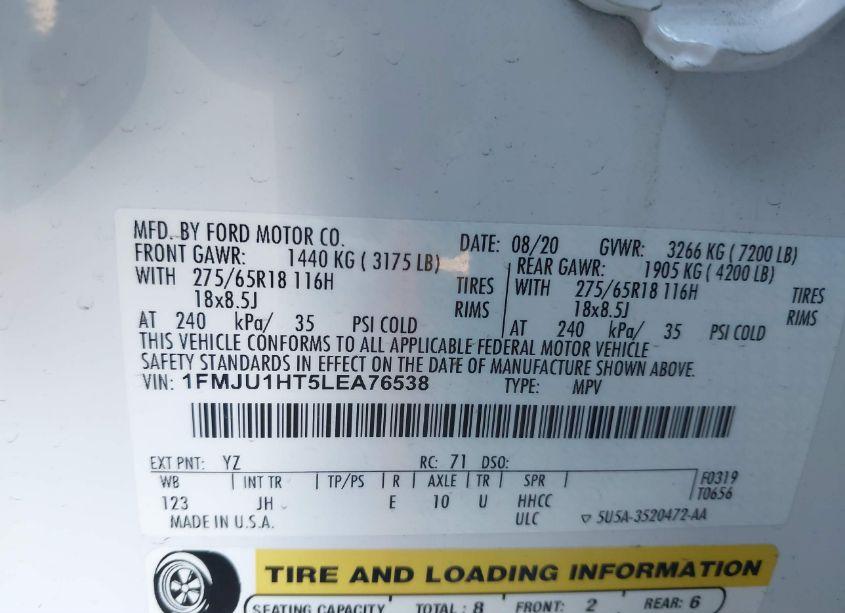 Photo 9 of 2020 Ford Expedition XLT (VIN 1FMJU1HT5LEA76538)