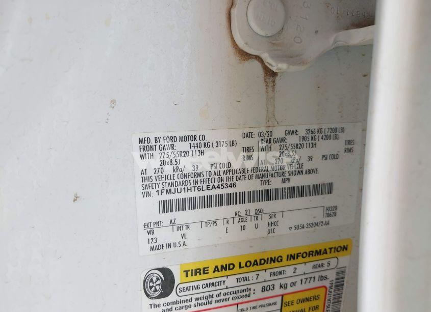 Photo 9 of 2020 Ford Expedition XLT (VIN 1FMJU1HT6LEA45346)