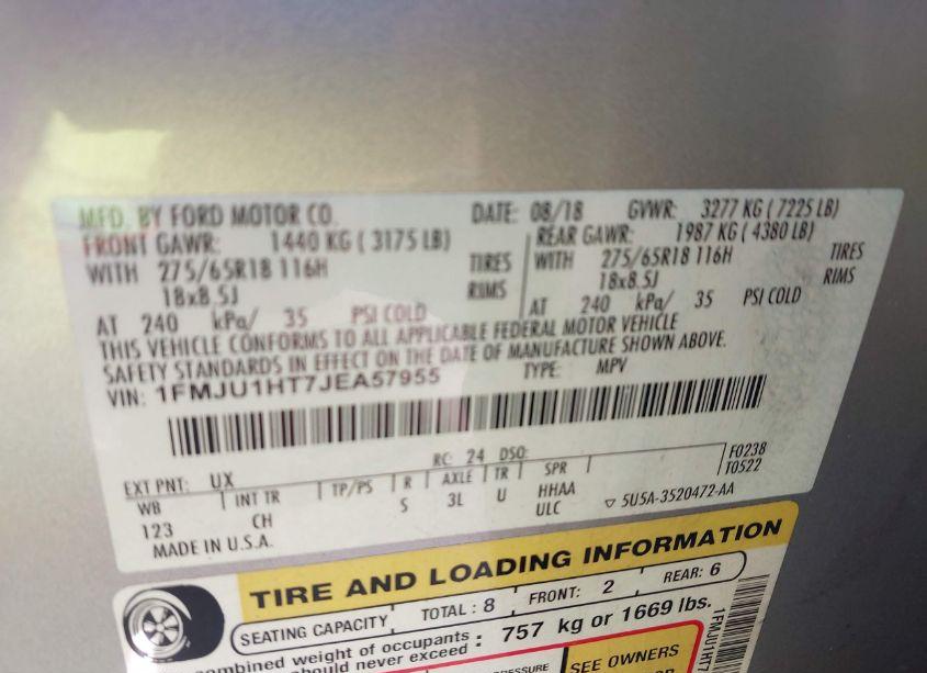 Photo 9 of 2018 Ford Expedition XLT (VIN 1FMJU1HT7JEA57955)