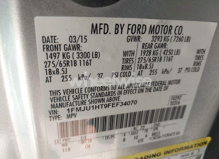 Photo 9 of 2015 Ford Expedition XLT (VIN 1FMJU1HT9FEF34070)