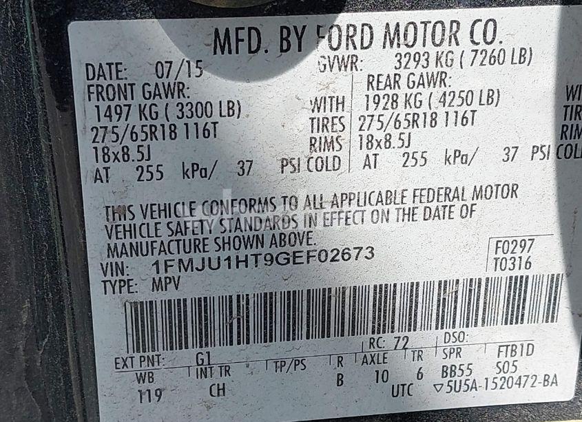 Photo 9 of 2016 Ford Expedition XLT (VIN 1FMJU1HT9GEF02673)