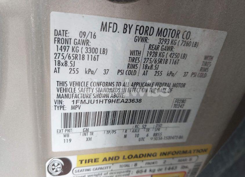 Photo 9 of 2017 Ford Expedition XLT (VIN 1FMJU1HT9HEA23638)