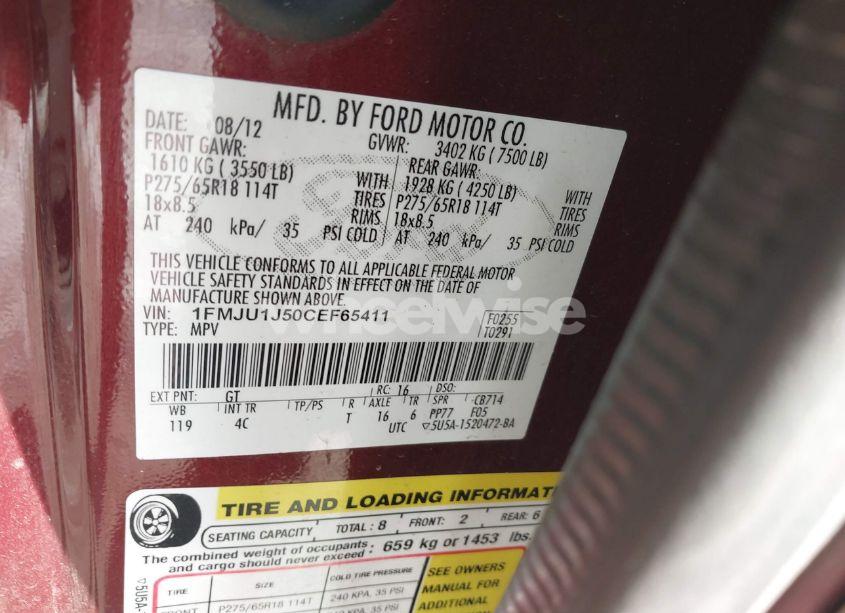 Photo 9 of 2012 Ford Expedition XLT (VIN 1FMJU1J50CEF65411)