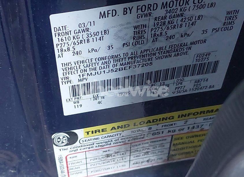 Photo 9 of 2011 Ford Expedition XLT (VIN 1FMJU1J52BEF37205)