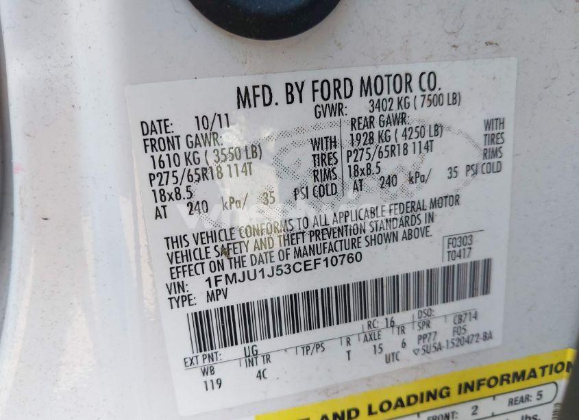 Photo 9 of 2012 Ford Expedition XLT (VIN 1FMJU1J53CEF10760)