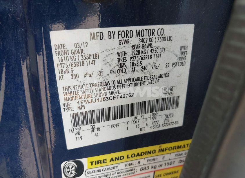 Photo 9 of 2012 Ford Expedition XLT (VIN 1FMJU1J53CEF40762)