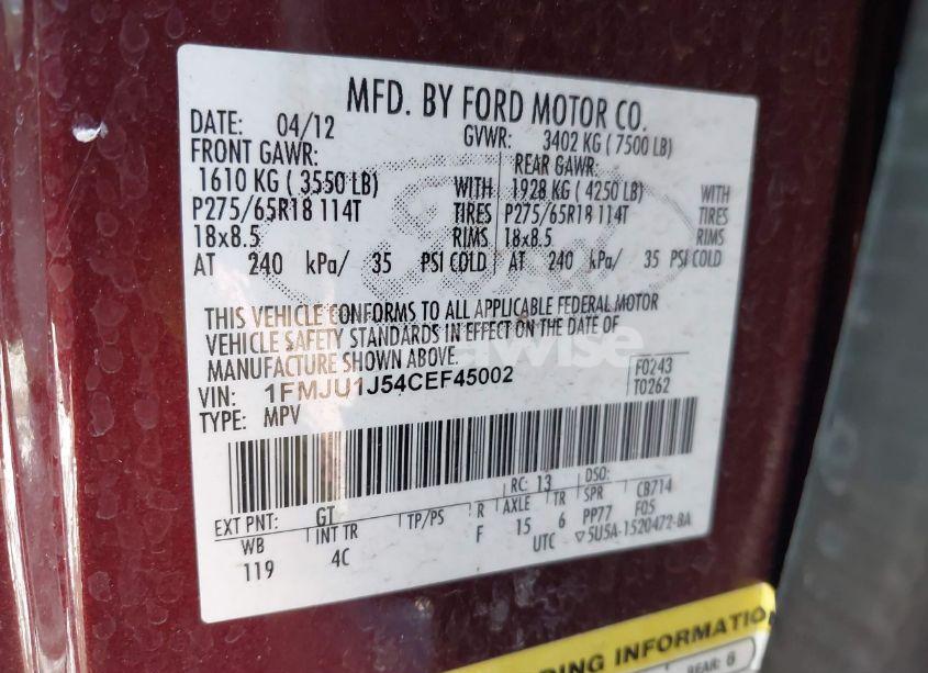 Photo 9 of 2012 Ford Expedition XLT (VIN 1FMJU1J54CEF45002)