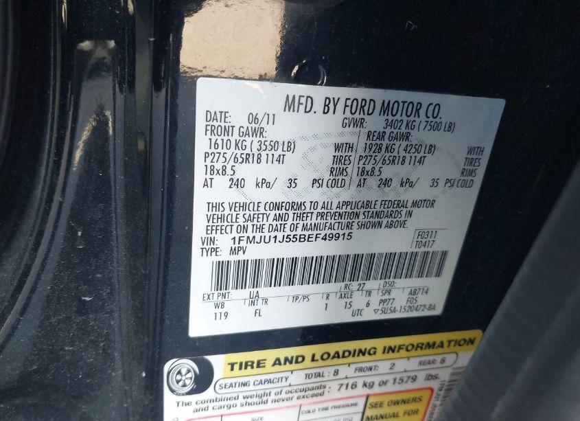 Photo 9 of 2011 Ford Expedition XLT (VIN 1FMJU1J55BEF49915)