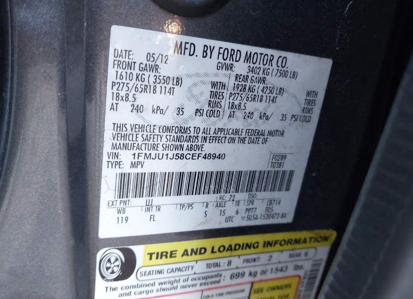 Photo 9 of 2012 Ford Expedition XLT (VIN 1FMJU1J58CEF48940)