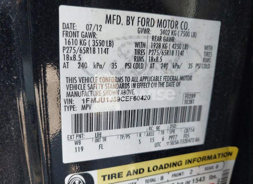 Photo 9 of 2012 Ford Expedition XLT (VIN 1FMJU1J59CEF60420)