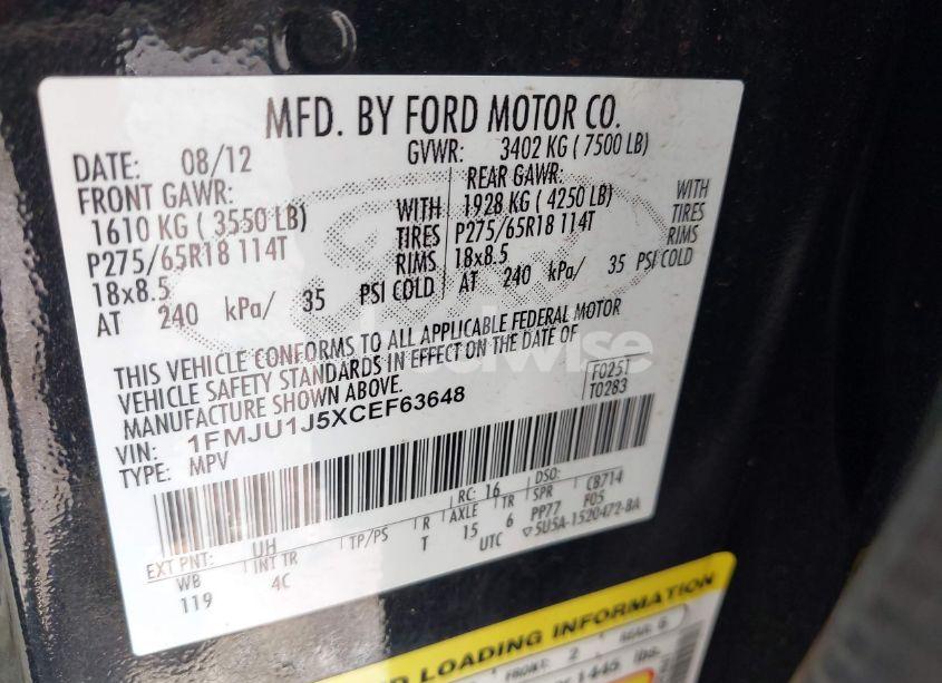 Photo 9 of 2012 Ford Expedition XLT (VIN 1FMJU1J5XCEF63648)