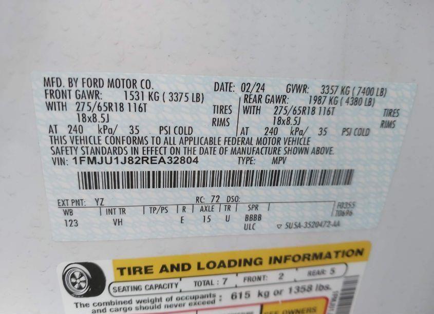 Photo 11 of 2024 Ford Expedition XLT (VIN 1FMJU1J82REA32804)