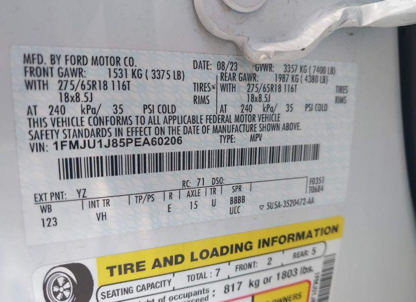 Photo 9 of 2023 Ford Expedition XLT (VIN 1FMJU1J85PEA60206)