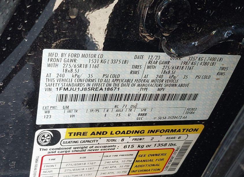 Photo 9 of 2024 Ford Expedition XLT (VIN 1FMJU1J85REA18671)