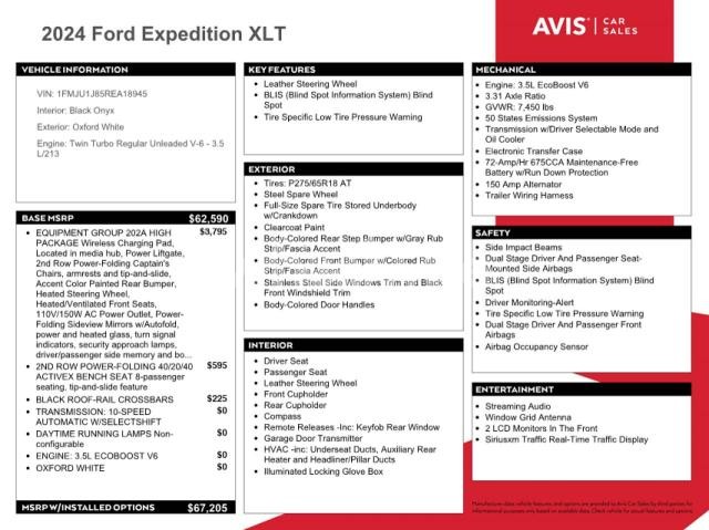 Photo 2 of 2024 FORD EXPEDITION XLT (VIN 1FMJU1J85REA18945)