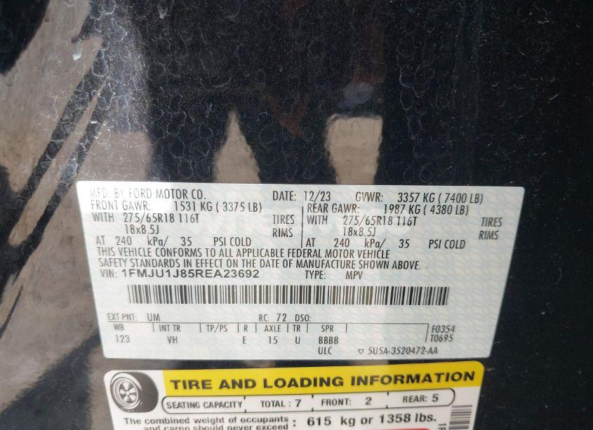 Photo 9 of 2024 Ford Expedition XLT (VIN 1FMJU1J85REA23692)