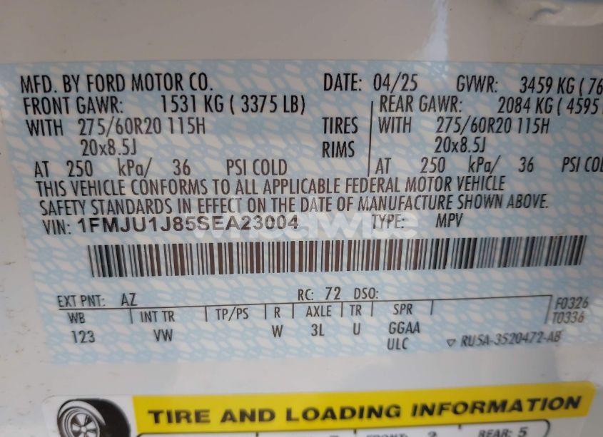 Photo 9 of 2025 Ford Expedition ACTIVE (VIN 1FMJU1J85SEA23004)