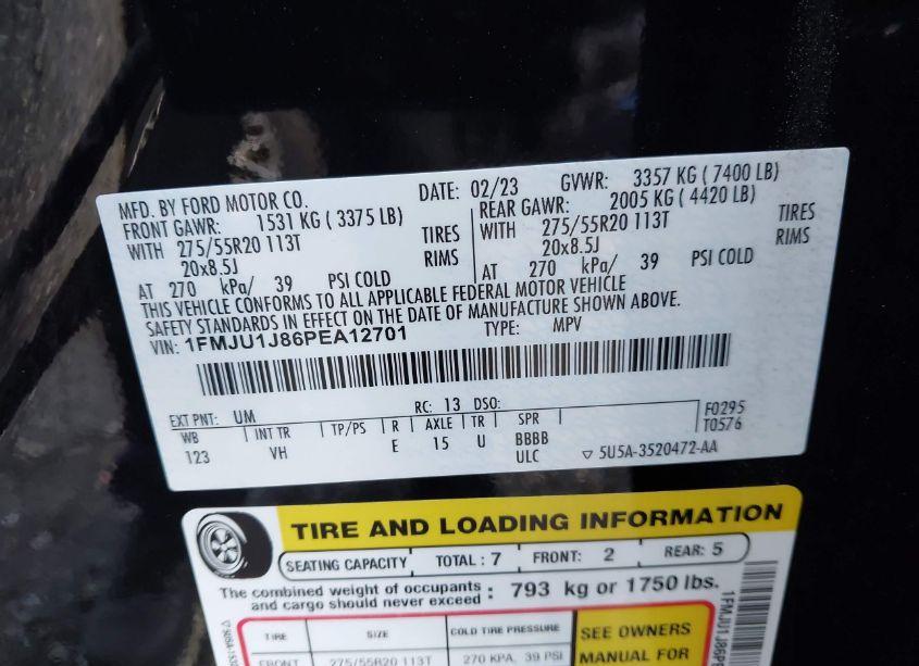 Photo 9 of 2023 Ford Expedition XLT (VIN 1FMJU1J86PEA12701)