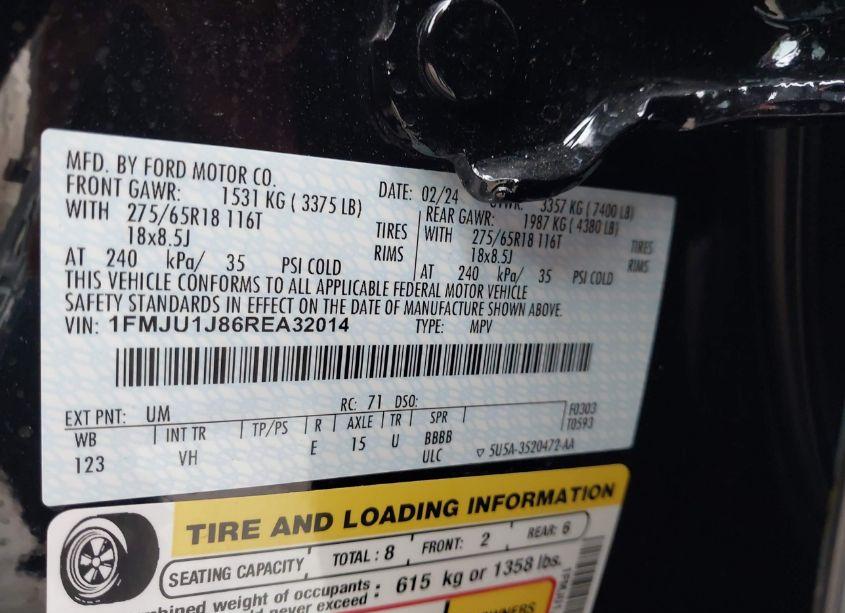 Photo 9 of 2024 Ford Expedition XLT (VIN 1FMJU1J86REA32014)