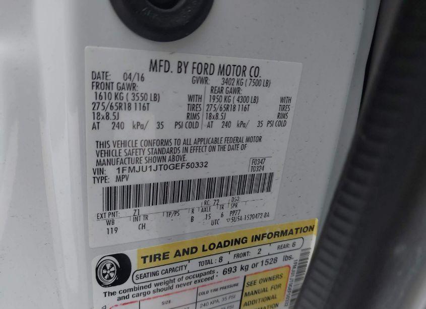 Photo 9 of 2016 Ford Expedition XLT (VIN 1FMJU1JT0GEF50332)