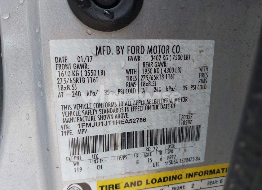 Photo 9 of 2017 Ford Expedition XLT (VIN 1FMJU1JT1HEA52786)