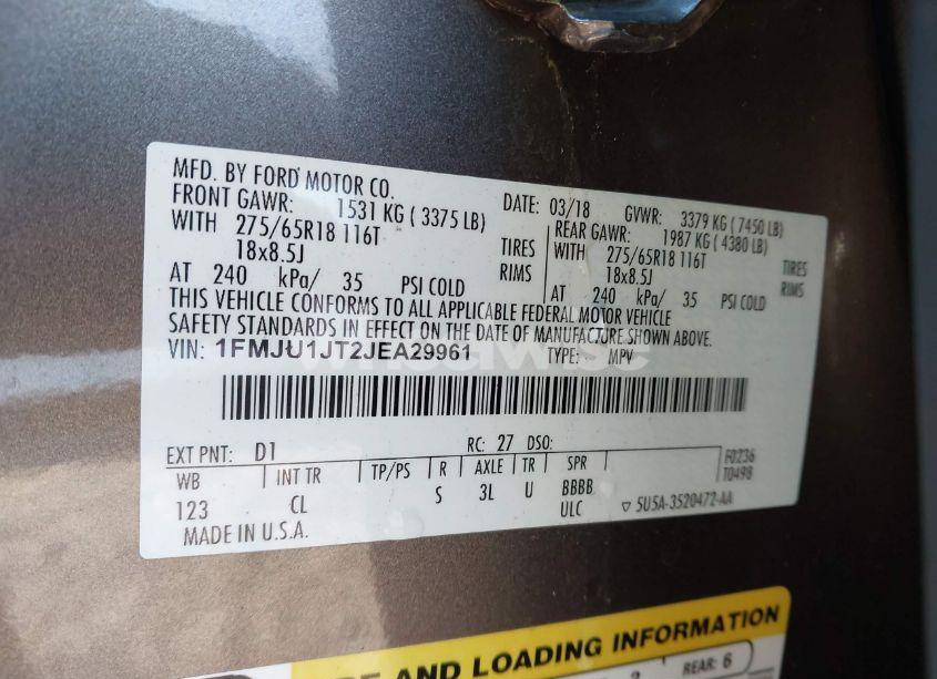 Photo 9 of 2018 Ford Expedition XLT (VIN 1FMJU1JT2JEA29961)