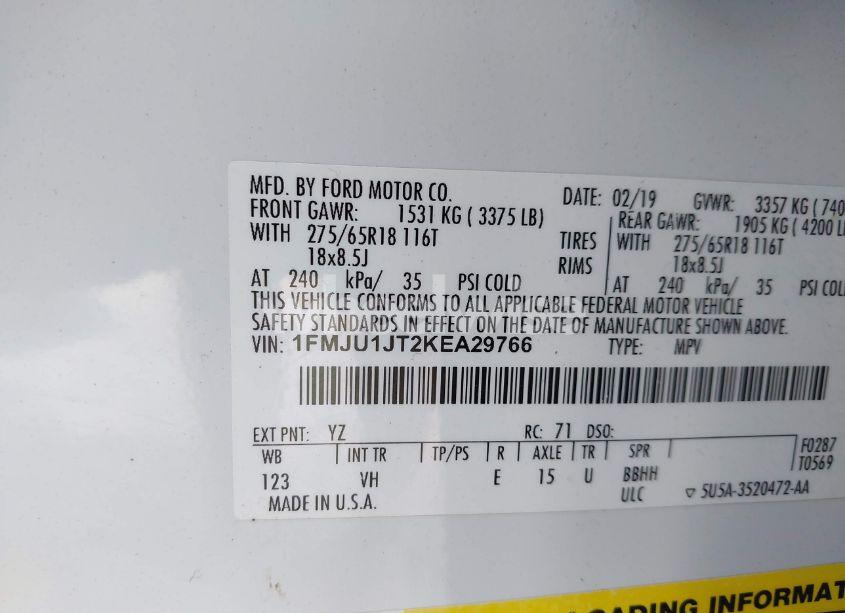 Photo 9 of 2019 Ford Expedition XLT (VIN 1FMJU1JT2KEA29766)