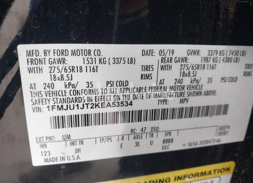 Photo 9 of 2019 Ford Expedition XLT (VIN 1FMJU1JT2KEA53534)