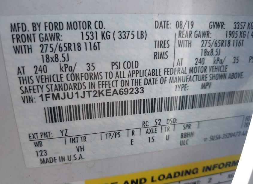 Photo 9 of 2019 Ford Expedition XLT (VIN 1FMJU1JT2KEA69233)