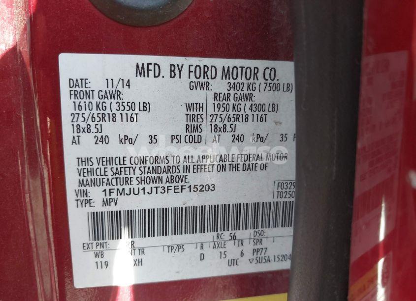 Photo 9 of 2015 Ford Expedition XLT (VIN 1FMJU1JT3FEF15203)