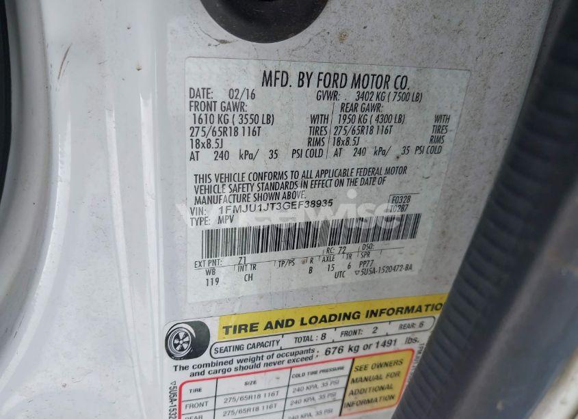 Photo 9 of 2016 Ford Expedition XLT (VIN 1FMJU1JT3GEF38935)