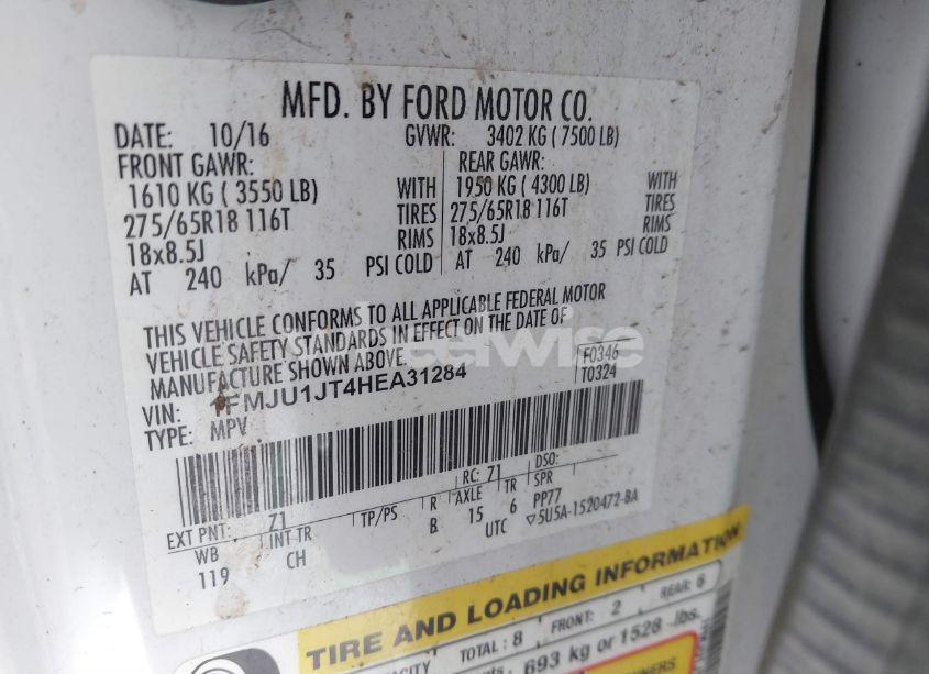 Photo 9 of 2017 Ford Expedition XLT (VIN 1FMJU1JT4HEA31284)